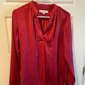 LOFT satin long sleeve blouse with button cuff